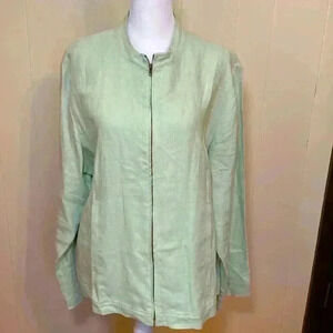 David Dart 100% Linen Zip Front Mint Green Jacket in Size XL.